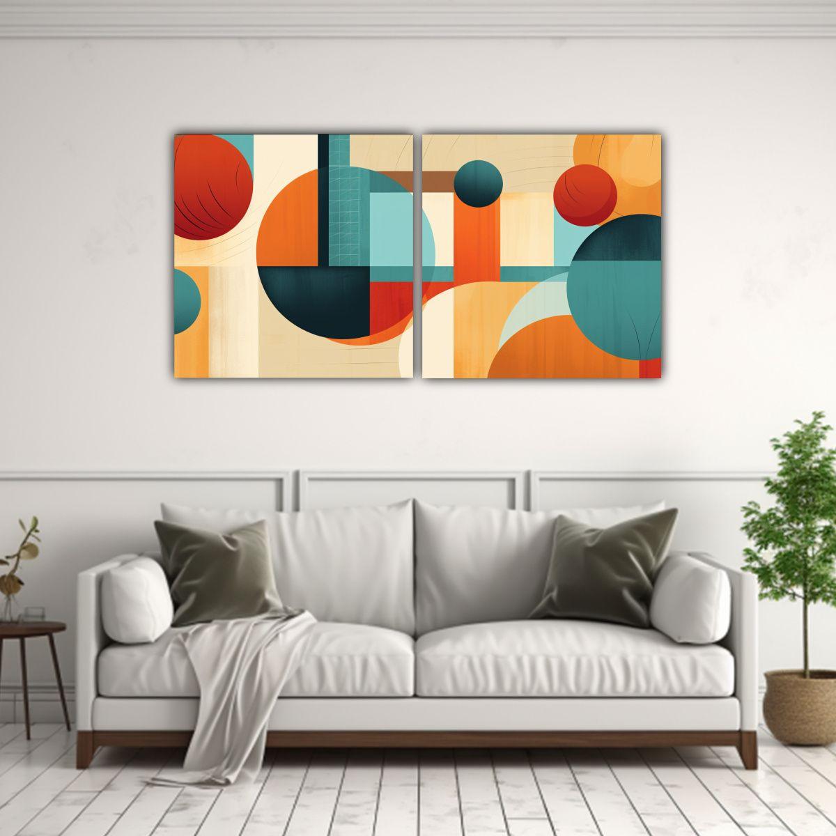 Diptico Decorativo Estilo Geométrico Abstracto 40x20 Cm-2