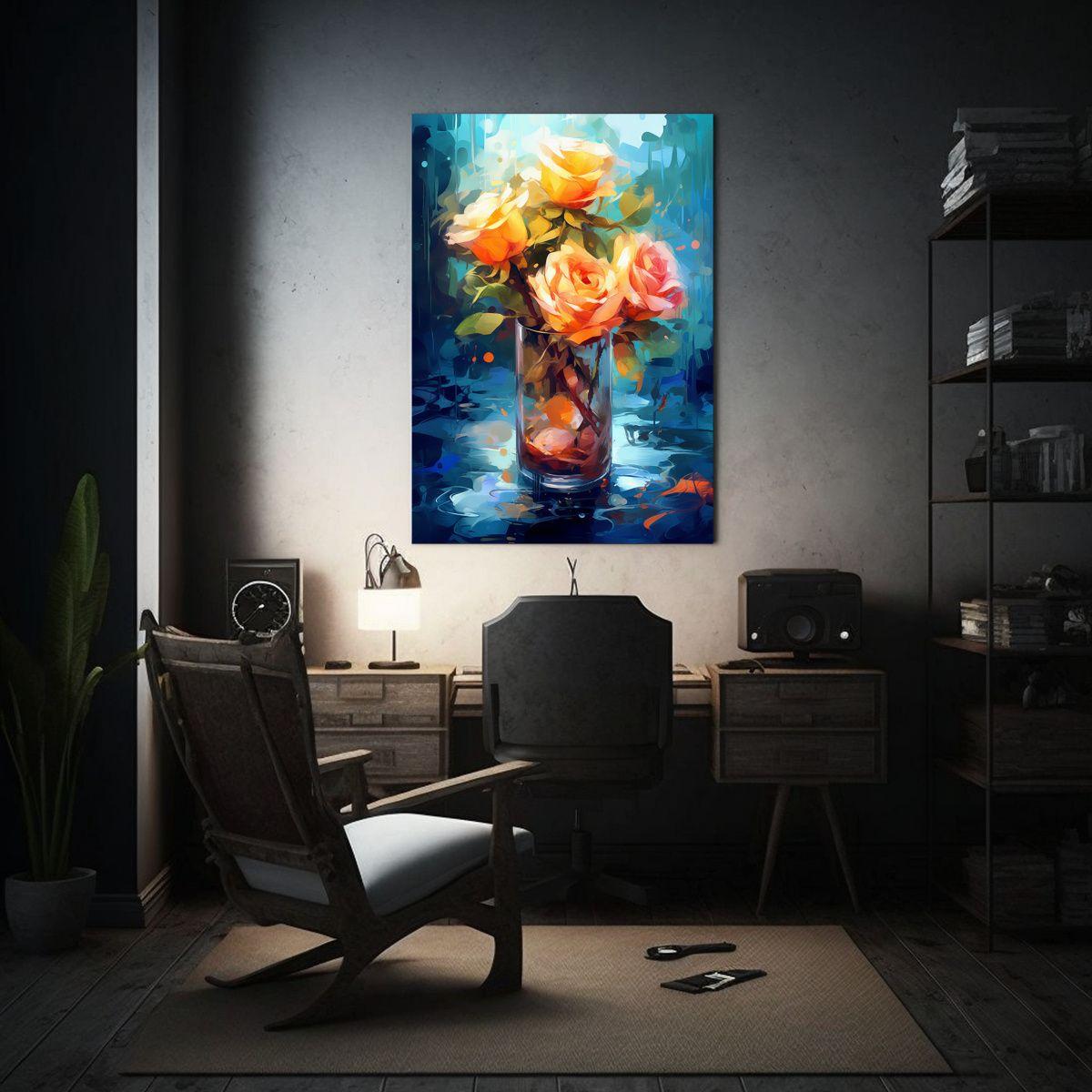 1 Florero De Cristal Con Rosas, Toques De Pintura 20x30cm-2