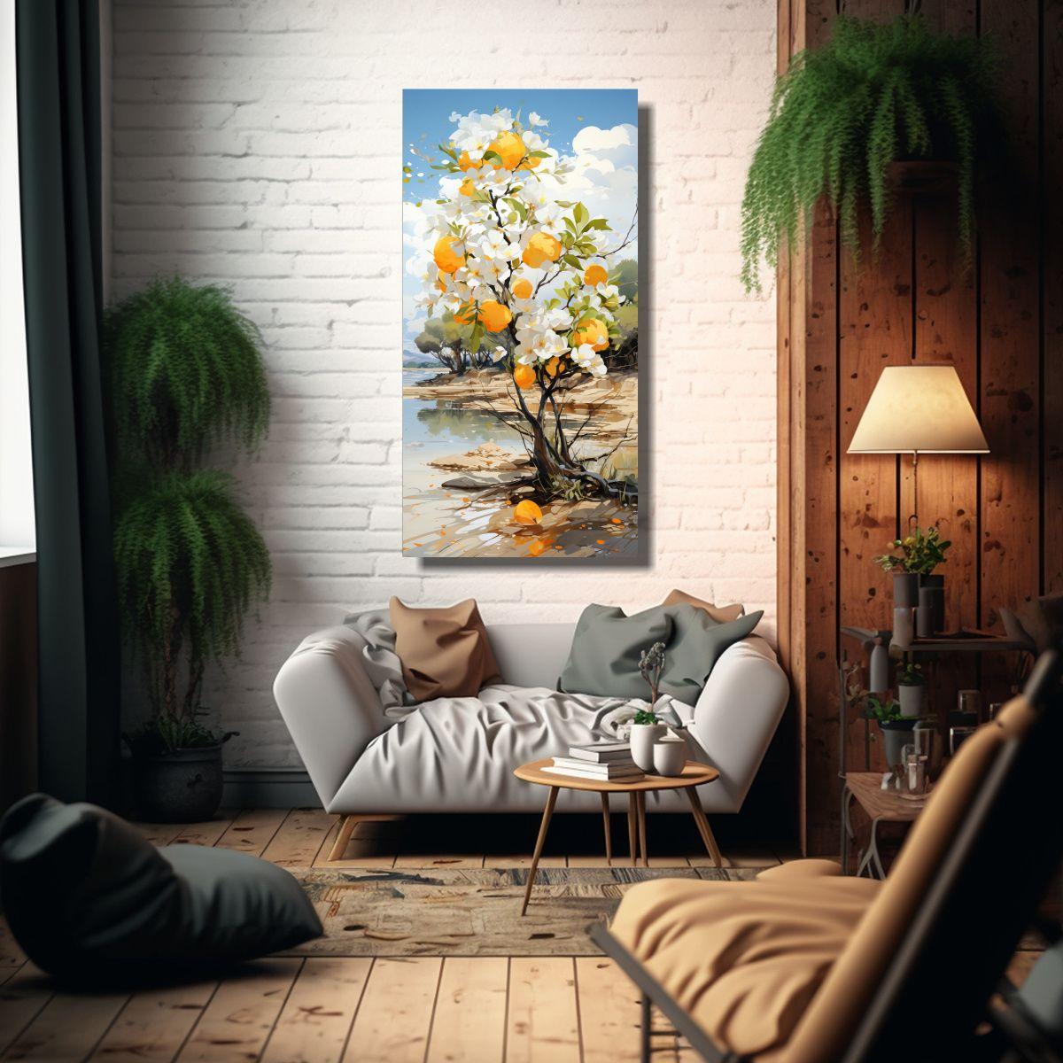 Pintura Abstracta De Un árbol Naranja E Intensida 30x60cm-2