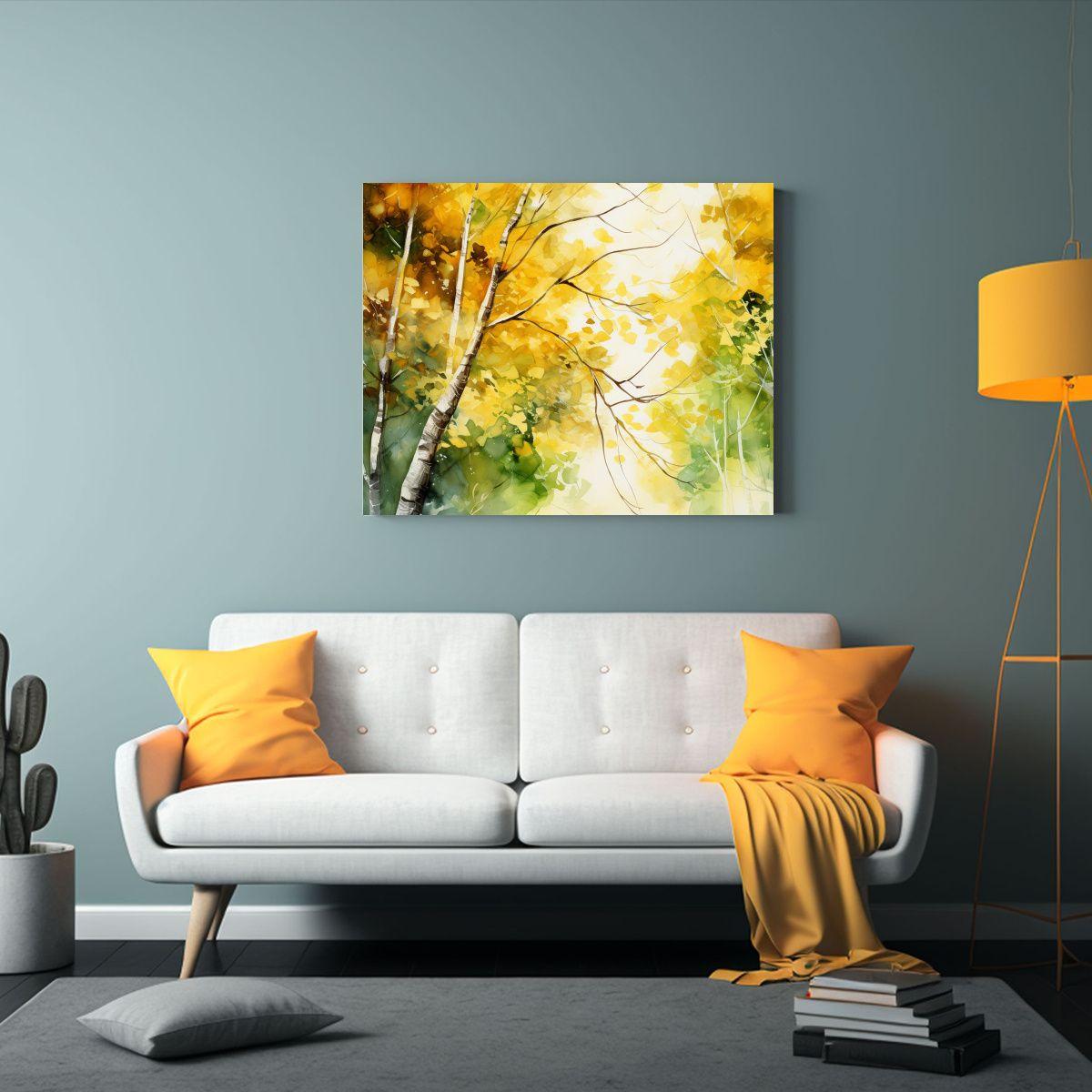 Pintura Abstracta De árboles De Arce En Verde Y Dorado Para 90x60cm-2