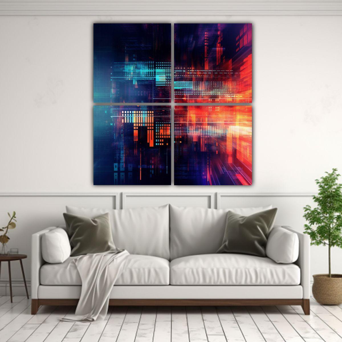 Pinturas Decorativas Vintage En 4 Artes Coloridos 120x120 Cm-2