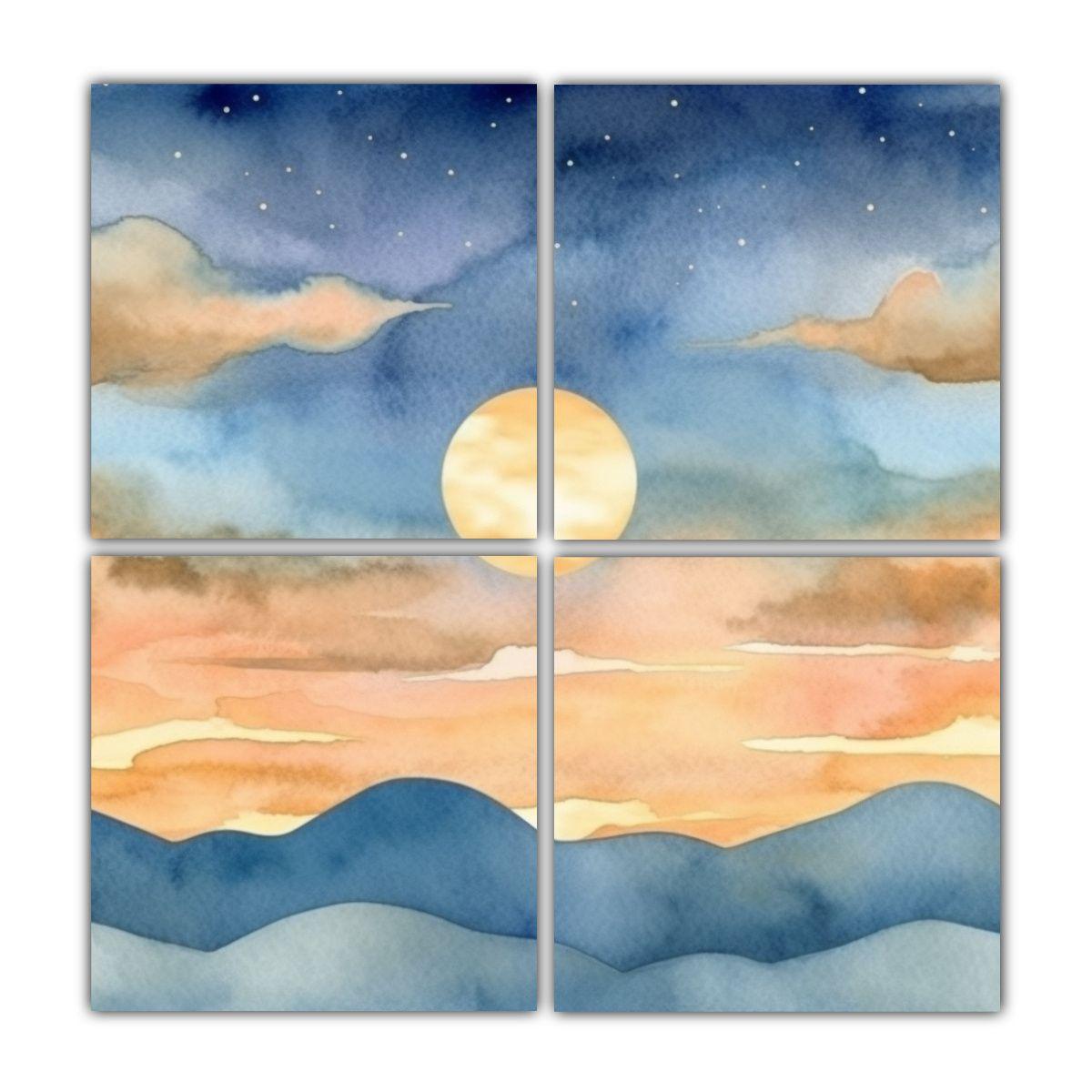 Cuadro Diseño Pop Art Atardecer Azul Con Cielo 40x40 Cm-0