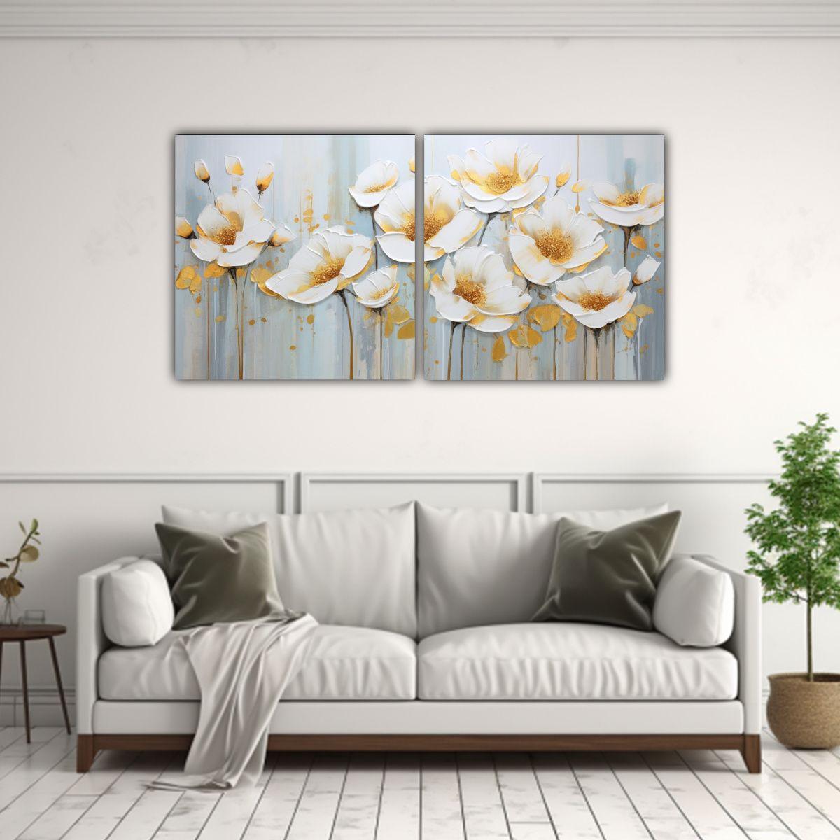 Pintura Acuarela De Amapolas Doradas Estilo 100x50 Cm-2
