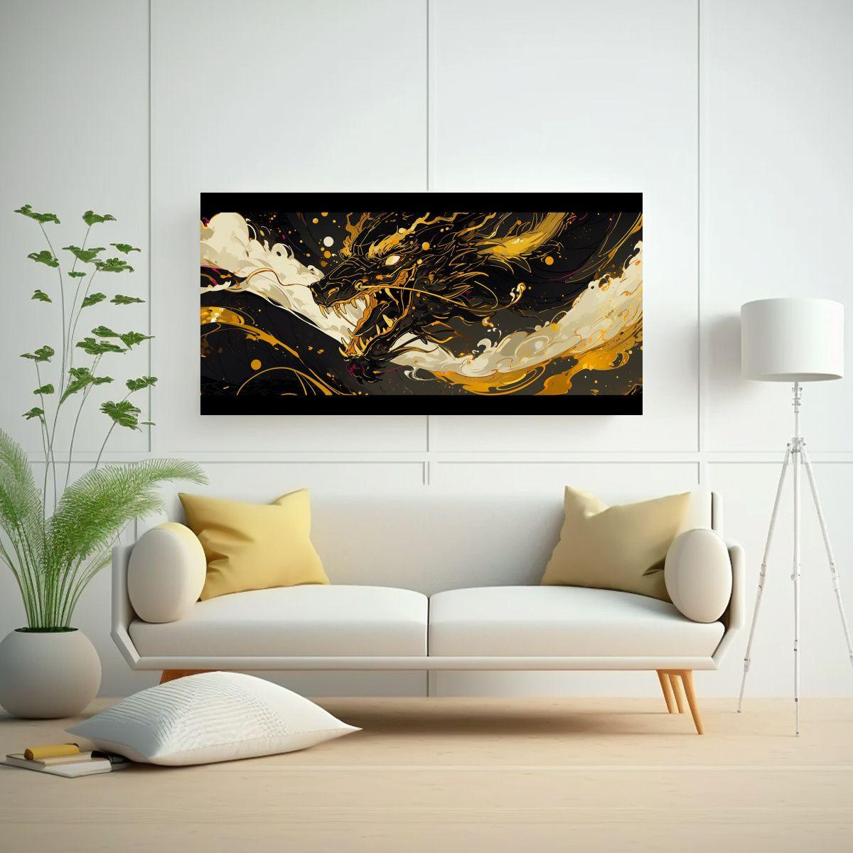 Pintura Decorativa Neonoir: Dragón En Vibrantes C 40x20cm-2