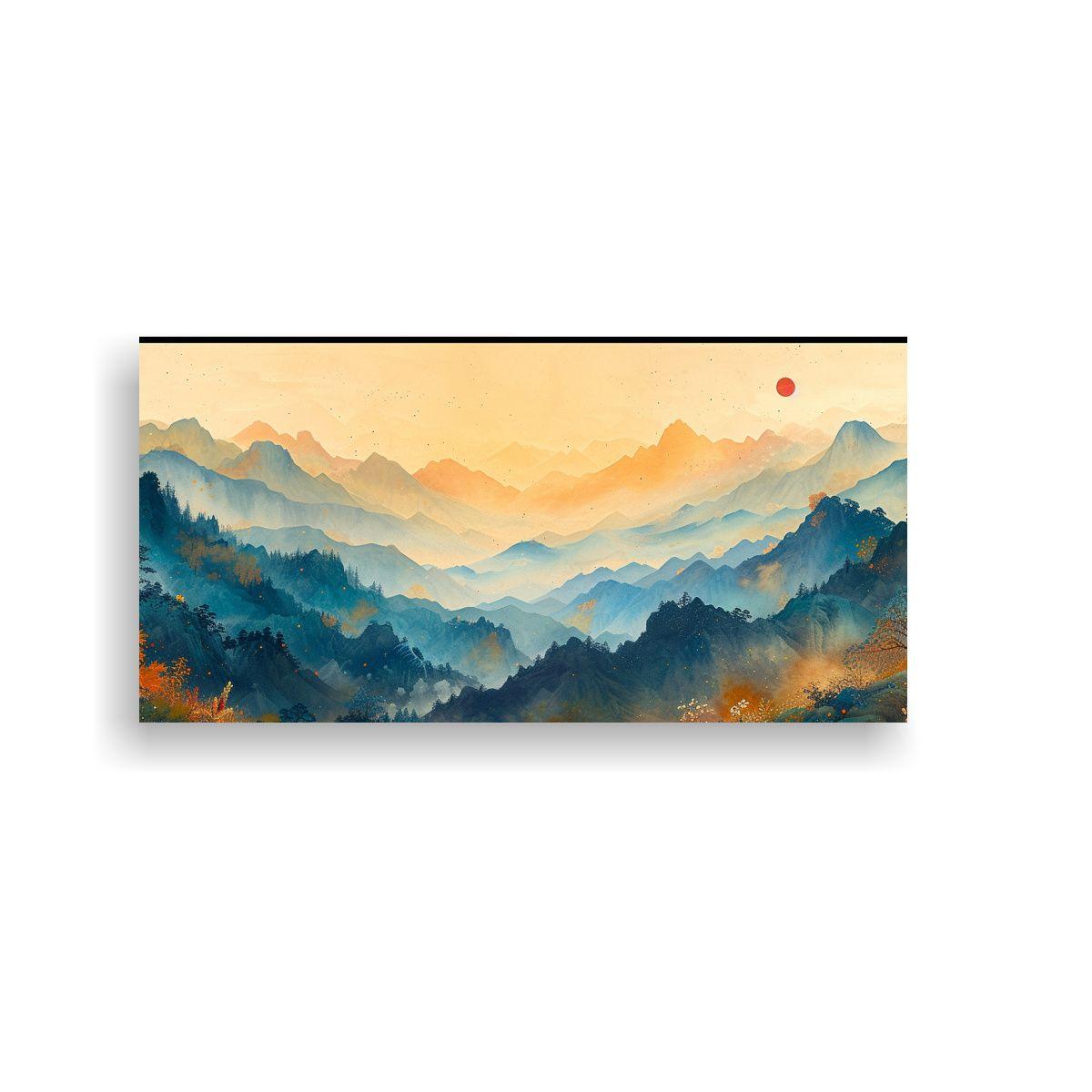 Cuadro Chino Montañas Colores Vibrantes Y Tinta 80x40cm-0