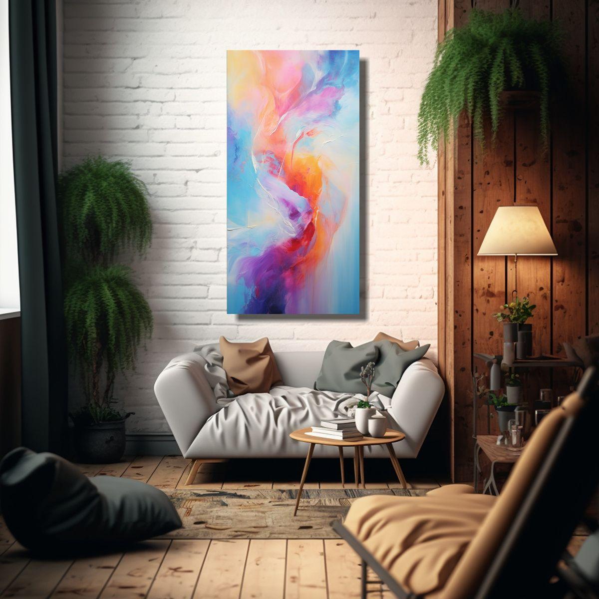Pintura Comedor Abstracta Colorida De Canva 70x140cm-2