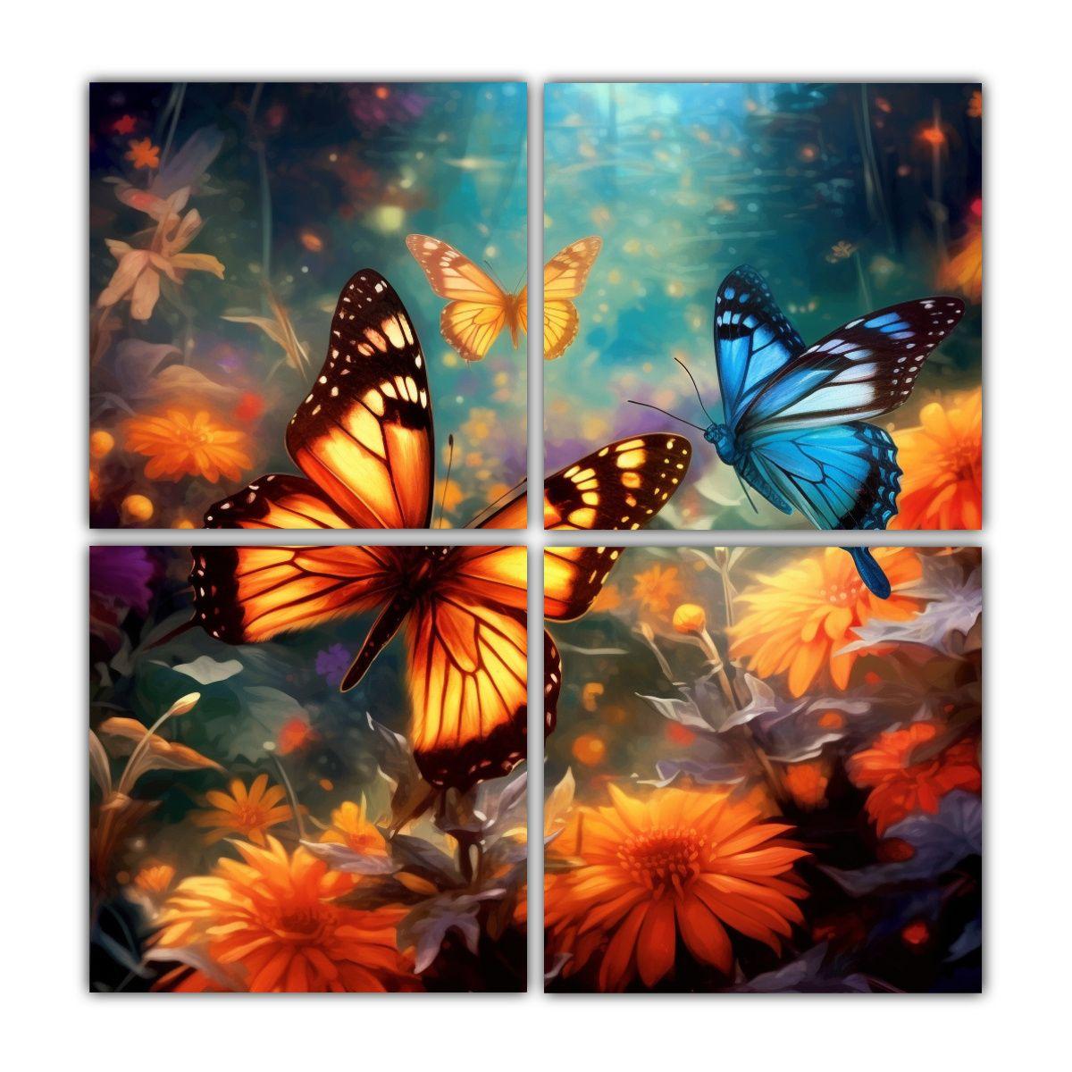 Cuatro Lienzos De Tela Hermoso Con Mariposas 80x80 Cm-0