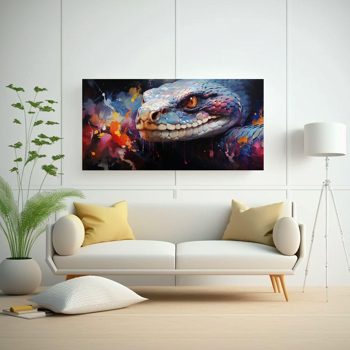 Cuadro Cobra Color Acuarela Colorido Estilo Pintur 140x70cm-2