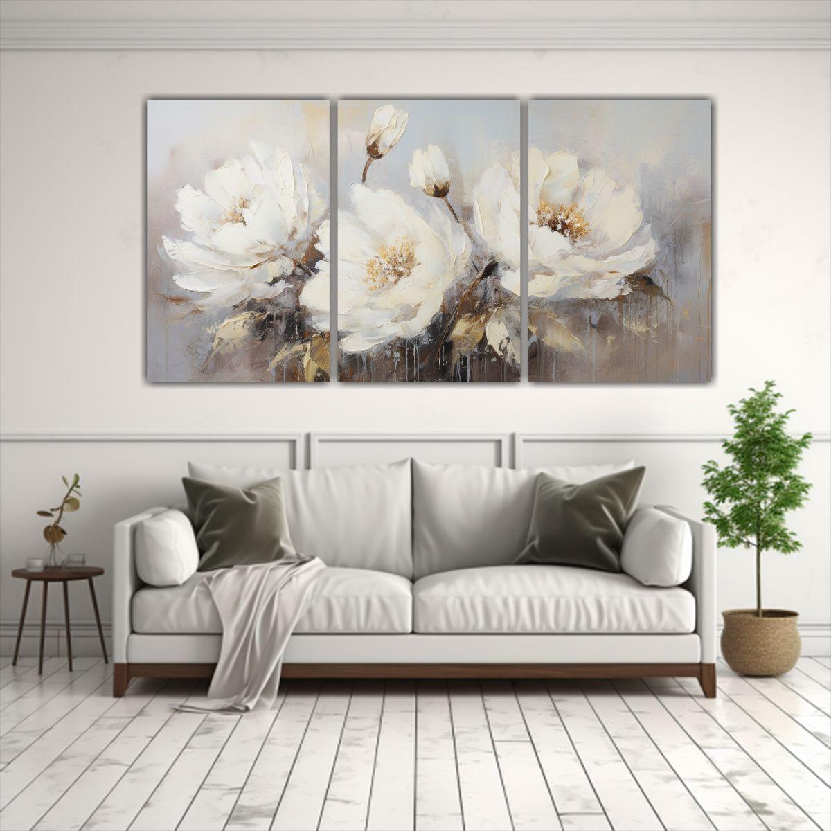 Pintura Al óleo De Peonías Blancas Estilo 240x120 Cm-2