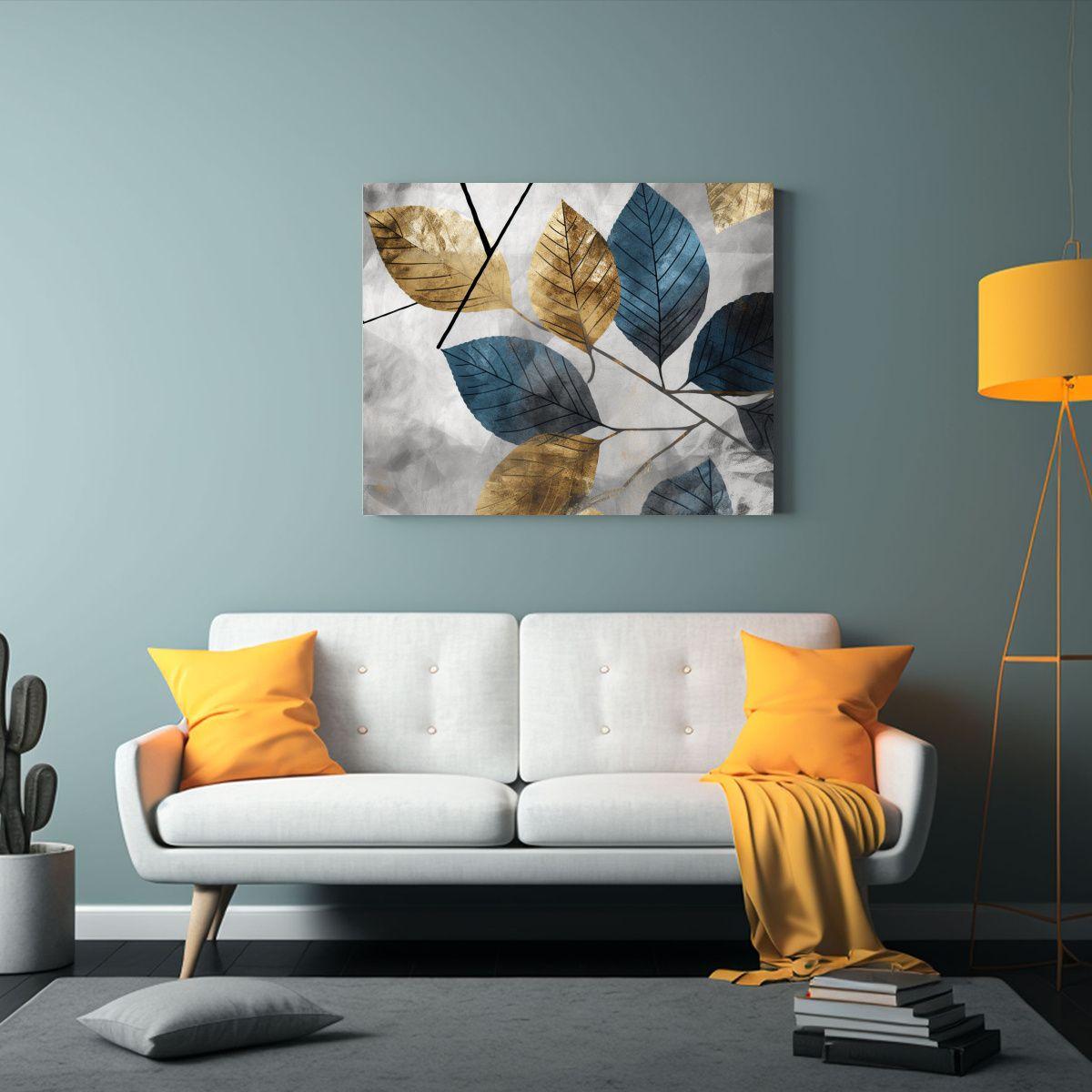 Cuadros De Hojas Retro Gris Azul Y Negro Para Decoración No 65x50cm-2