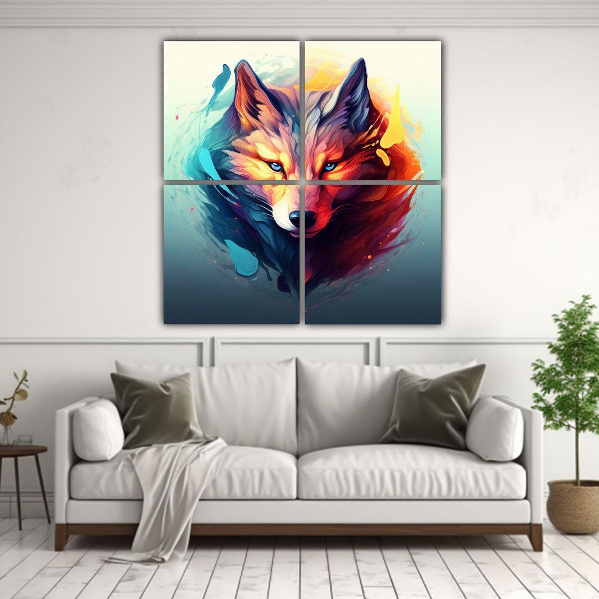 4 Cuadros Vintage Unico Lobo Para Decoración 40x40 Cm-2