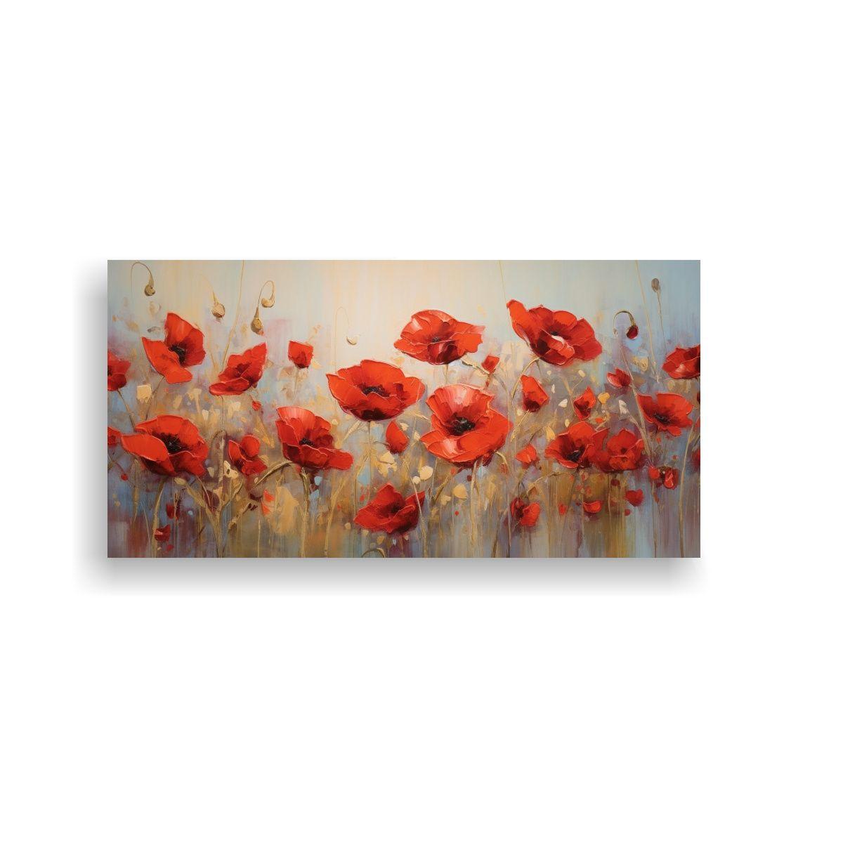 Cuadro Imagen Colores Rojo Amapolas En Lienzo 80x40cm-0