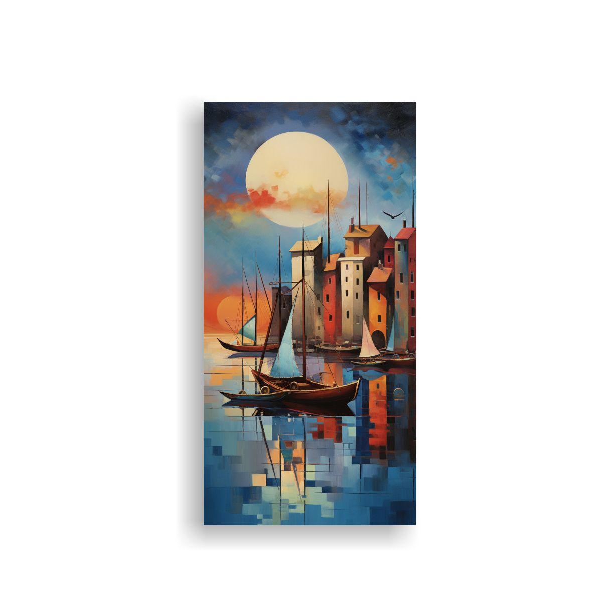 Cuadro Vanguardia Elegante Del Puerto Al Amanecer 20x40cm-0