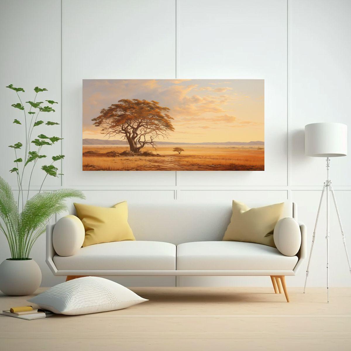 Acuarela Llamativo Paisaje Abstracto De Sabana Y 100x50 Cm-2