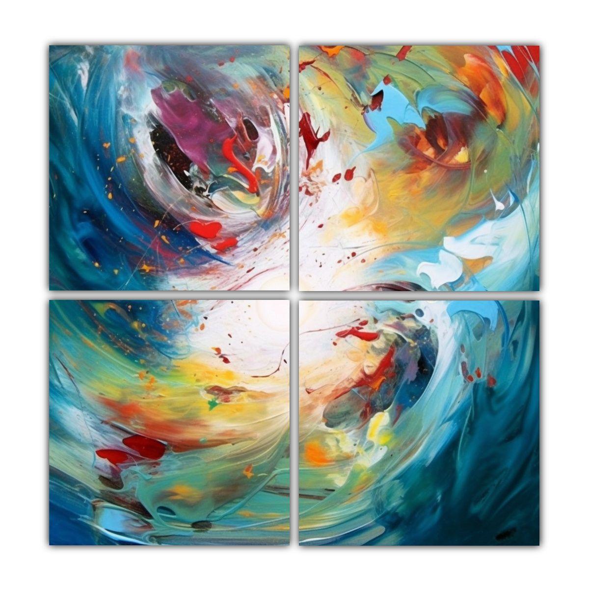 Cuadros Abstractos De Equilibrio Cuatro Cuadros 100x100 Cm-0