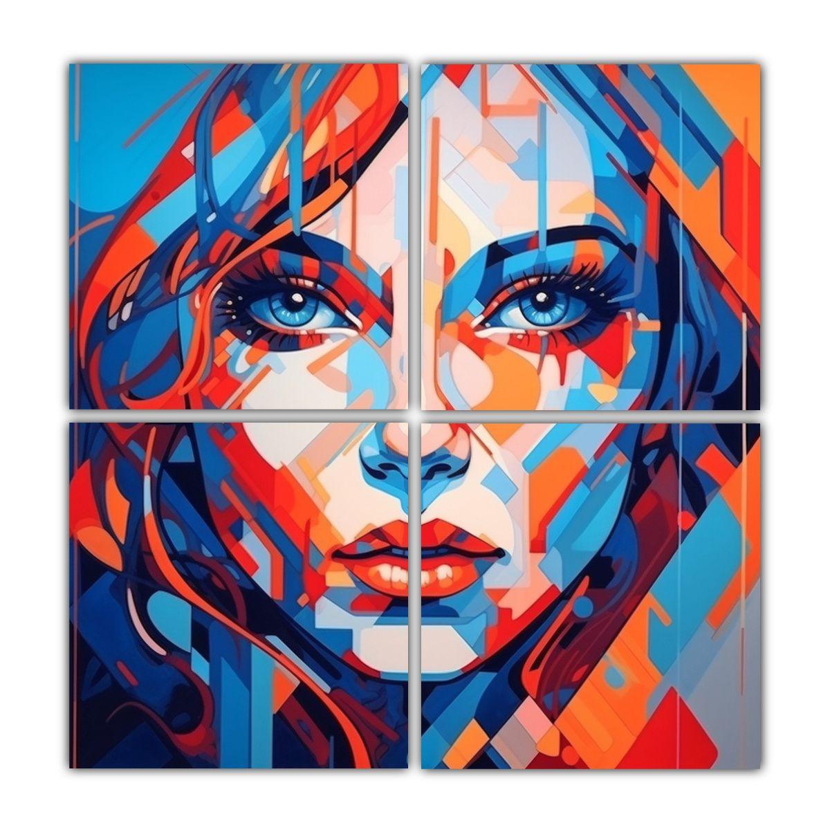 Cuadro Lienzo Colores Vibrantes Chica Ojos Grandes 160x160 Cm-0