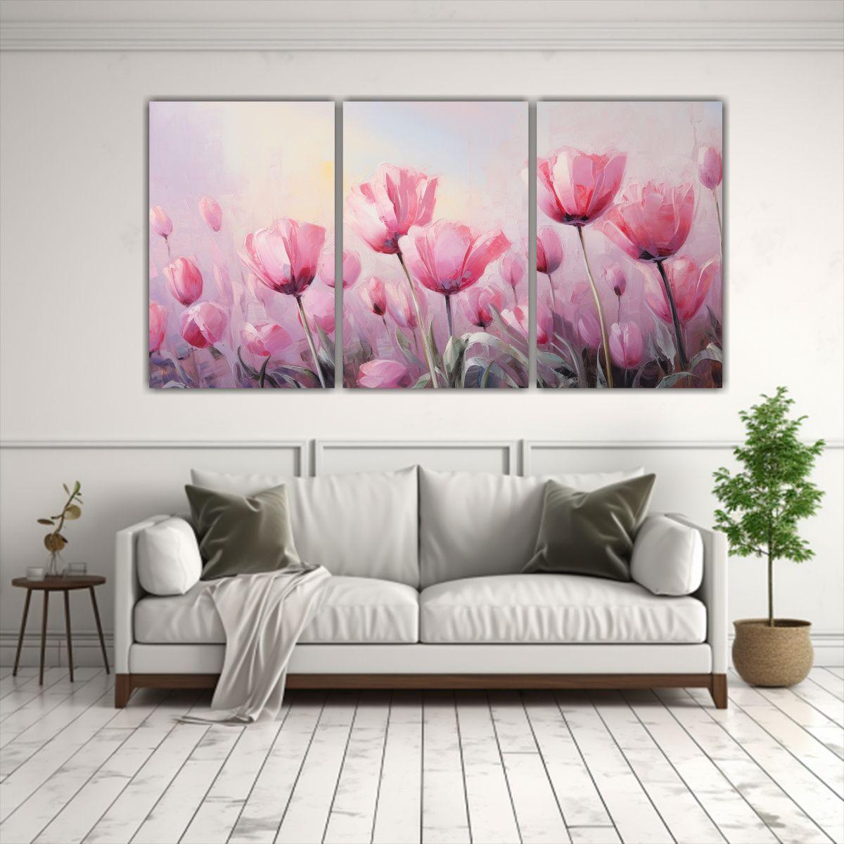 Pintura Lienzo Estilo TULIPANES Rosa Escena 120x60 Cm-2