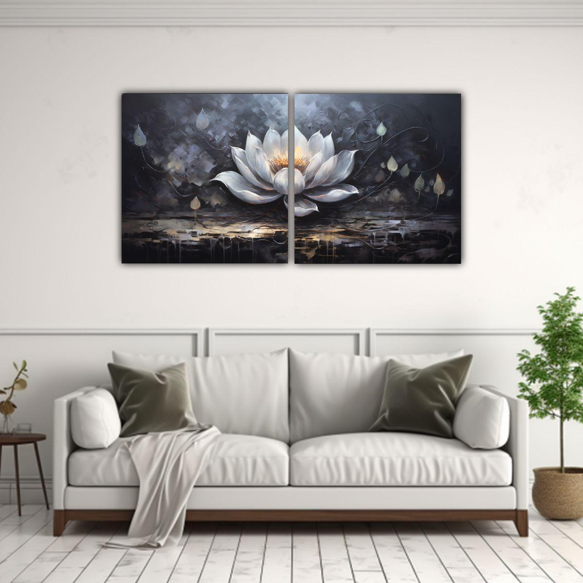 Pintura En Lienzo Estilo Loto Negro: Imagen 160x80 Cm-2