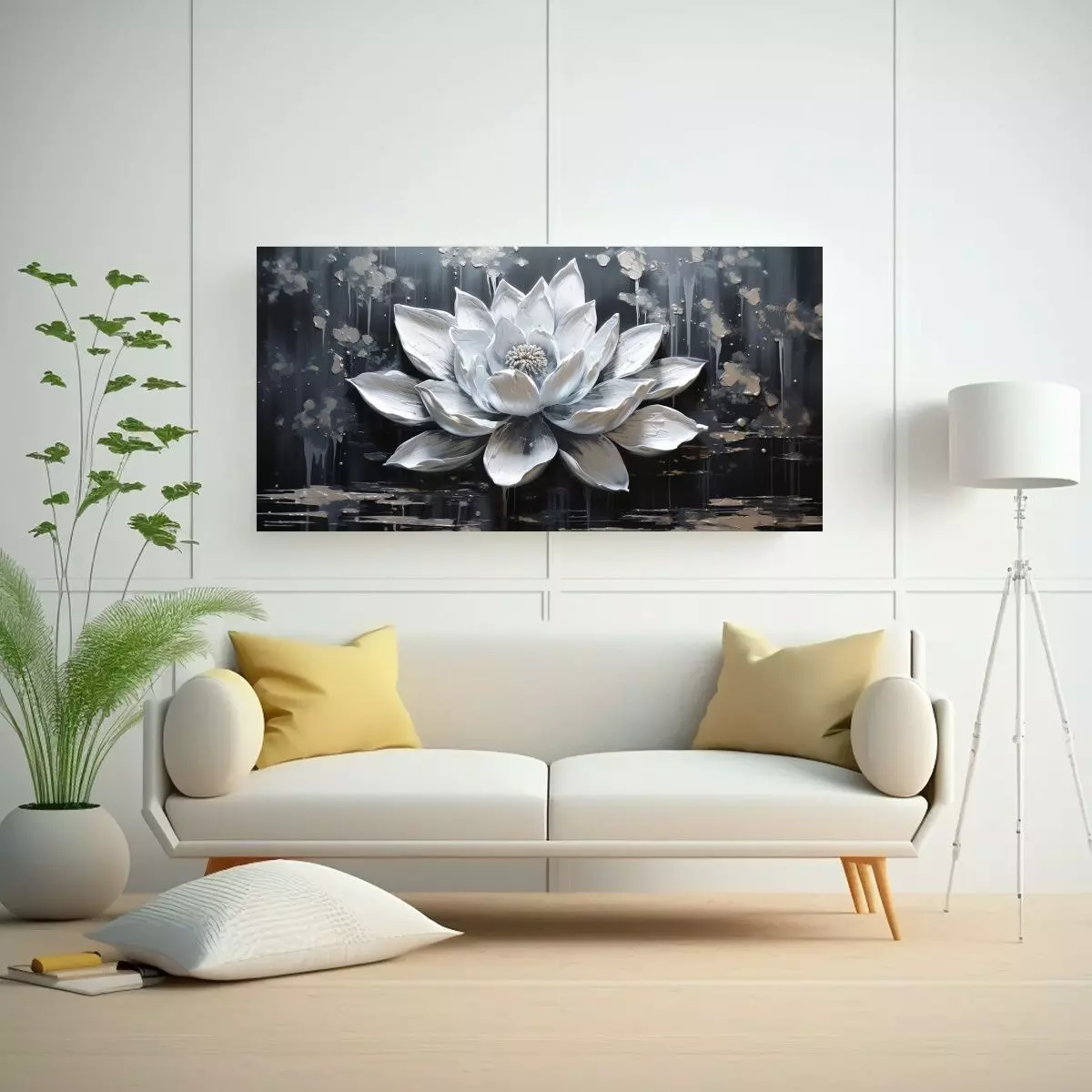Cuadro Tema Intenso Pintura De Loto Negro Sobre 80x40 Cm-2
