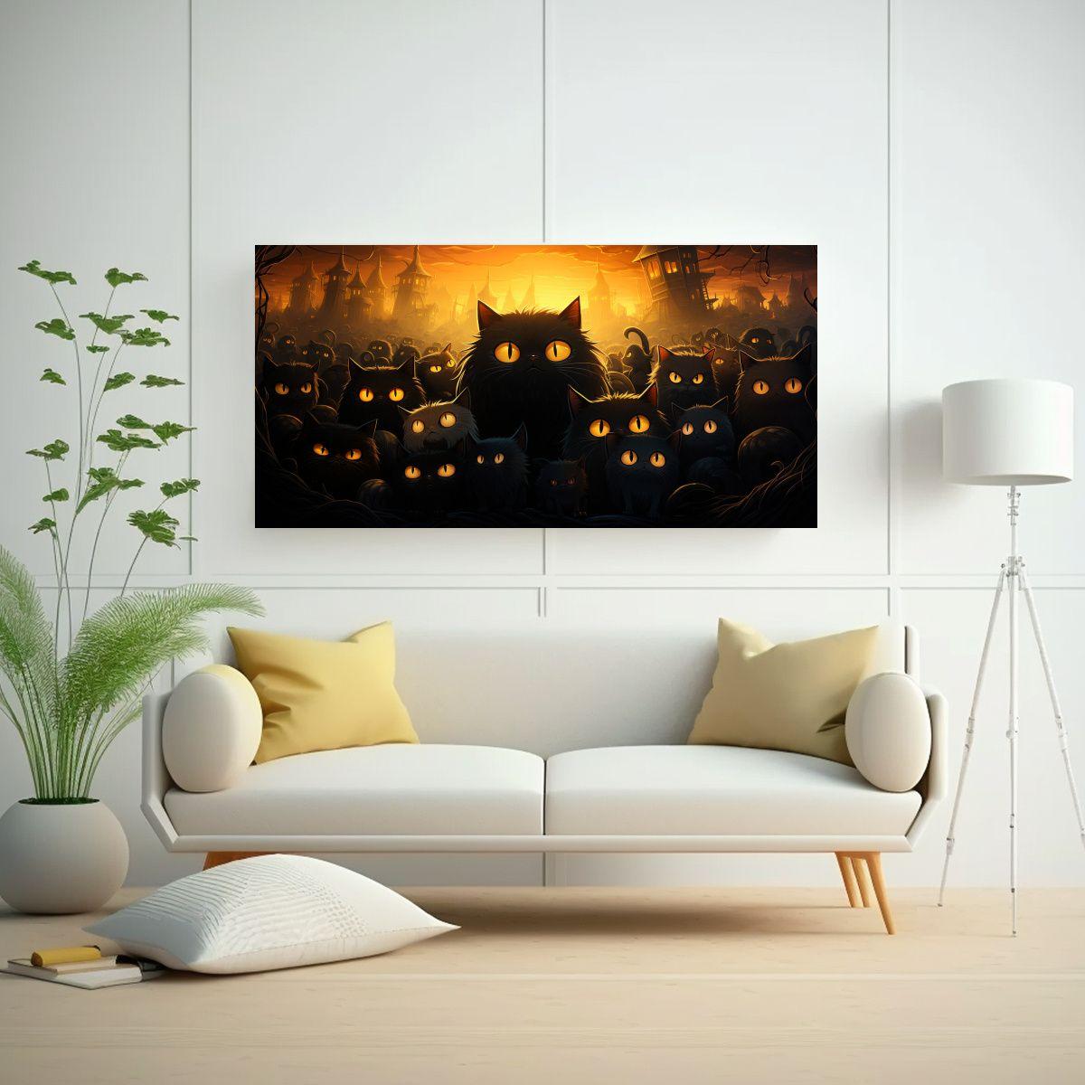 Cuadro De Monstruos Gatitos Malvados En Lienzo 120x60cm-2