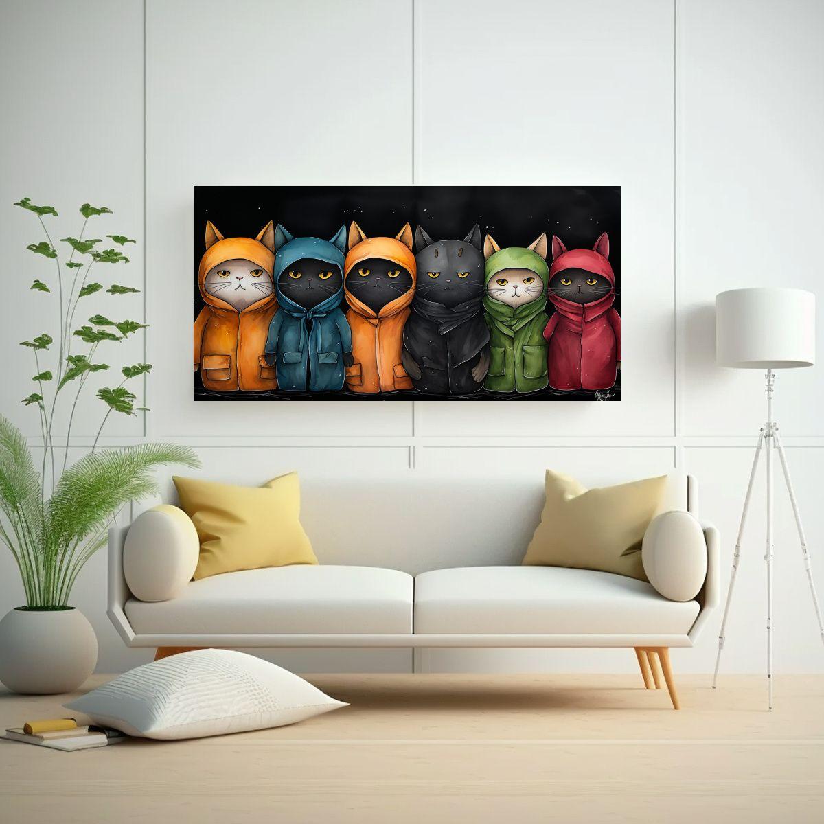 Pintura Mural Con Patrón De Gatos Vestidos Con 100x50cm-2