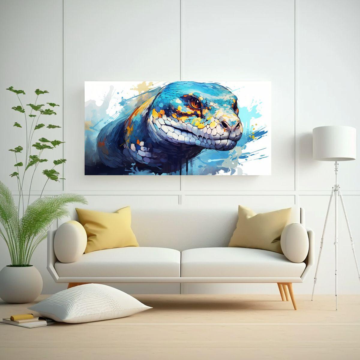 Cuadro Decorativo Anaconda En Colores Pastel Y Azu 100x50cm-2