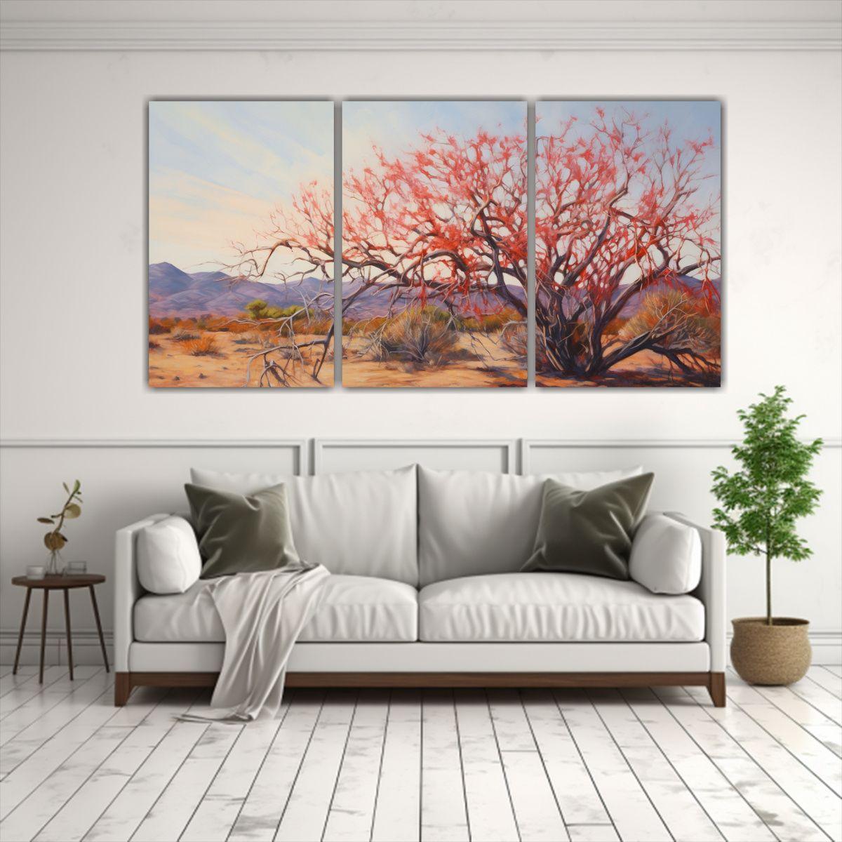 Conjunto 3 Lienzos Tela Abstracta Ocotillo Árbol 180x90 Cm-2