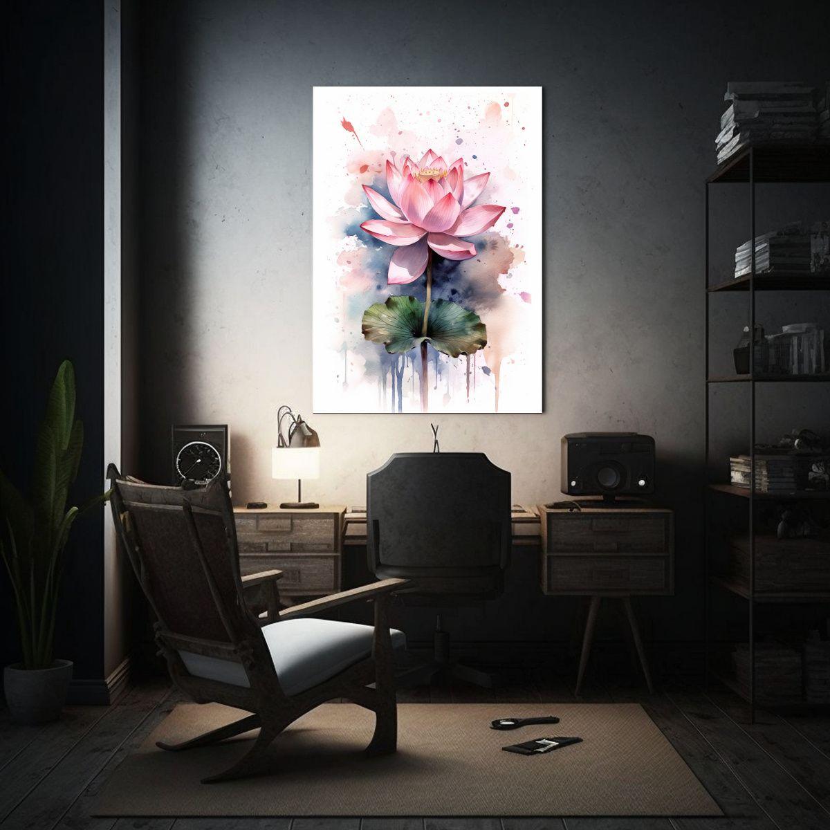 Cuadro Decorativo Baño Acuarela Loto Rosa 30x45 Cm-2