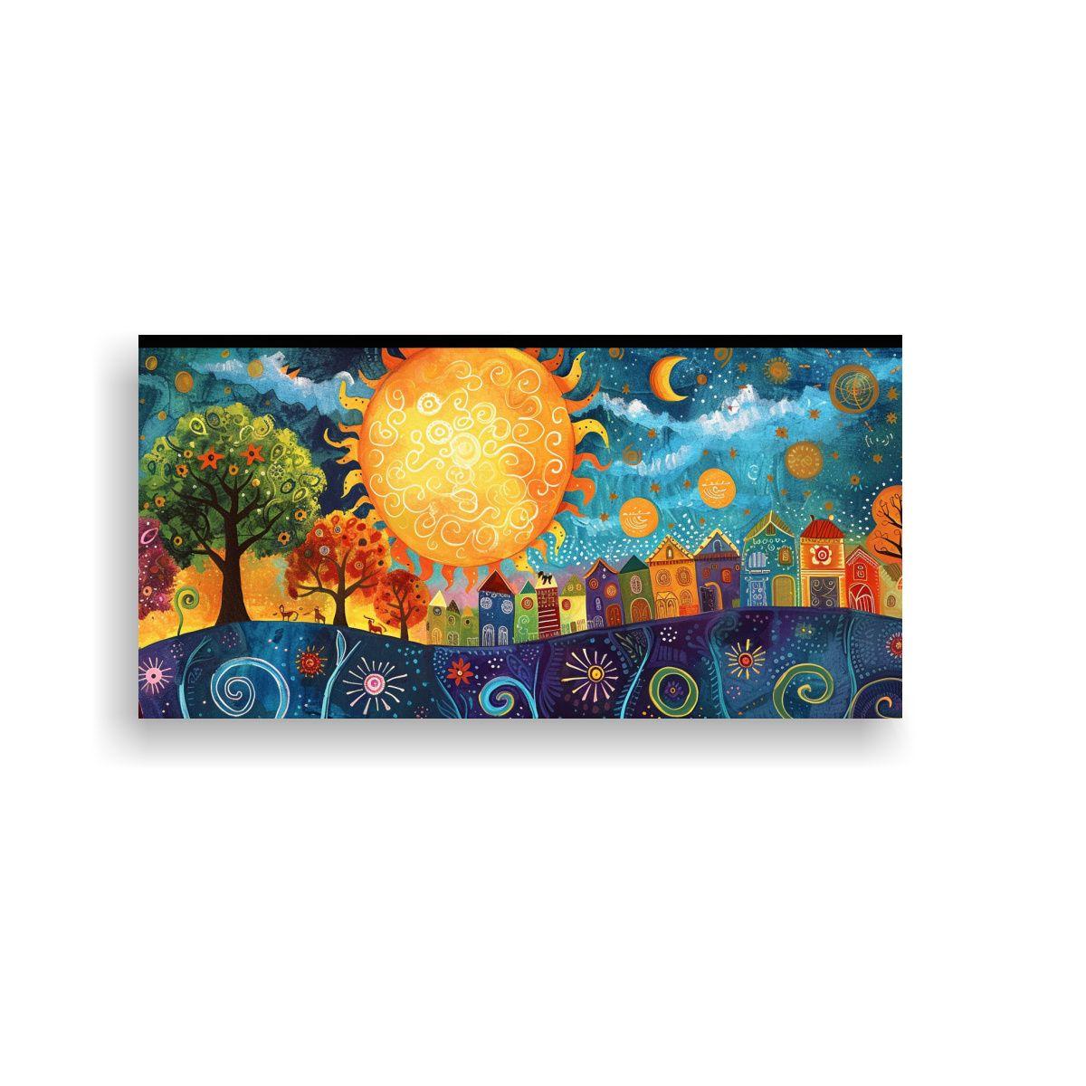 Pintura Surrealista De Escena Diurna En Lienzo 40x20cm-0