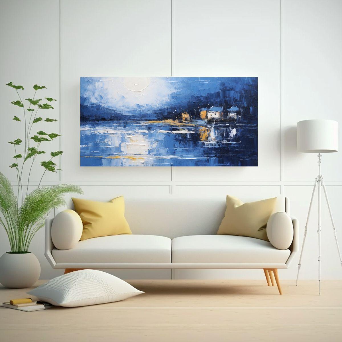 Pintura Decorativa Abstracta: Noche Estrellada En 80x40cm-2