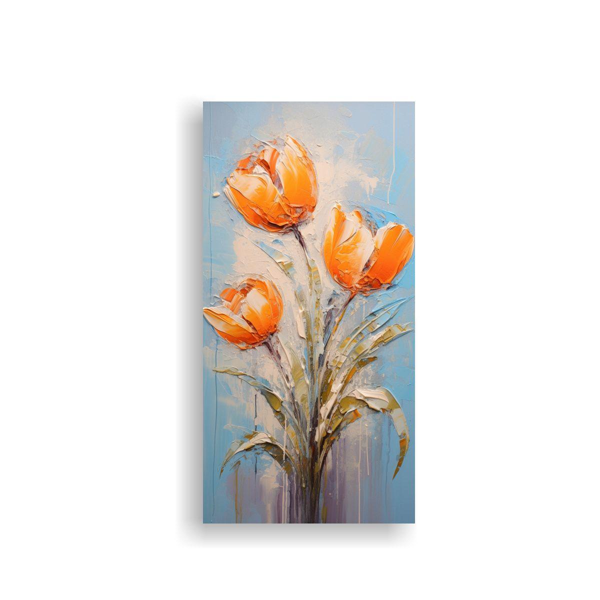Cuadro Ambiente Con Tulipanes Naranjas En Lienzo, 60x120cm-0
