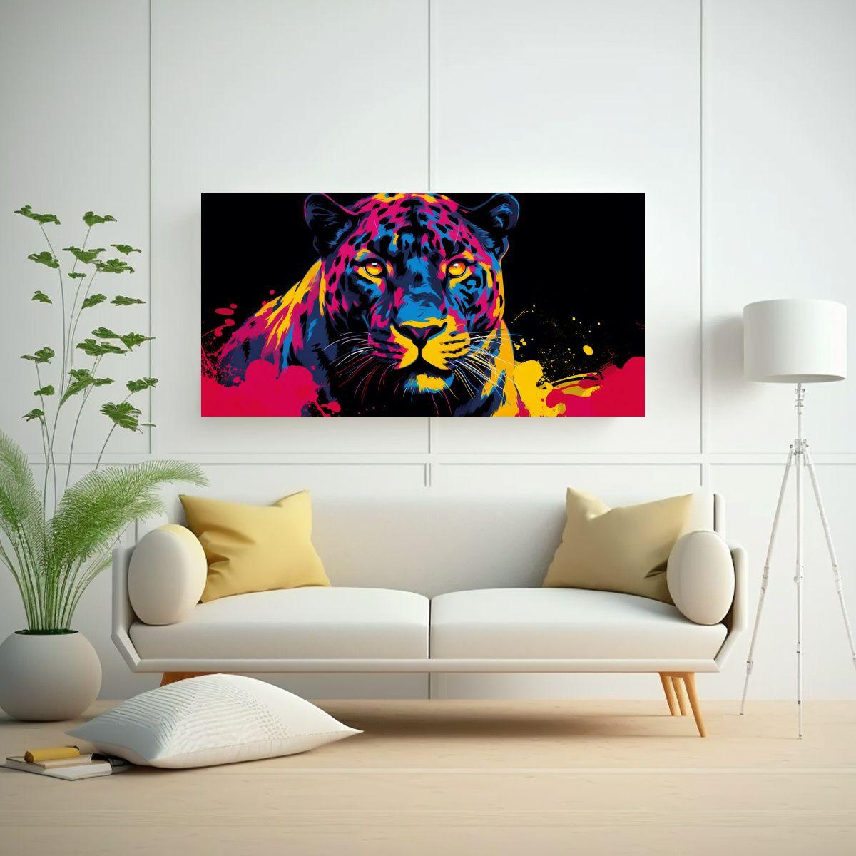 Cuadro Artesanal Forma Panther En Colores 80x40cm-2