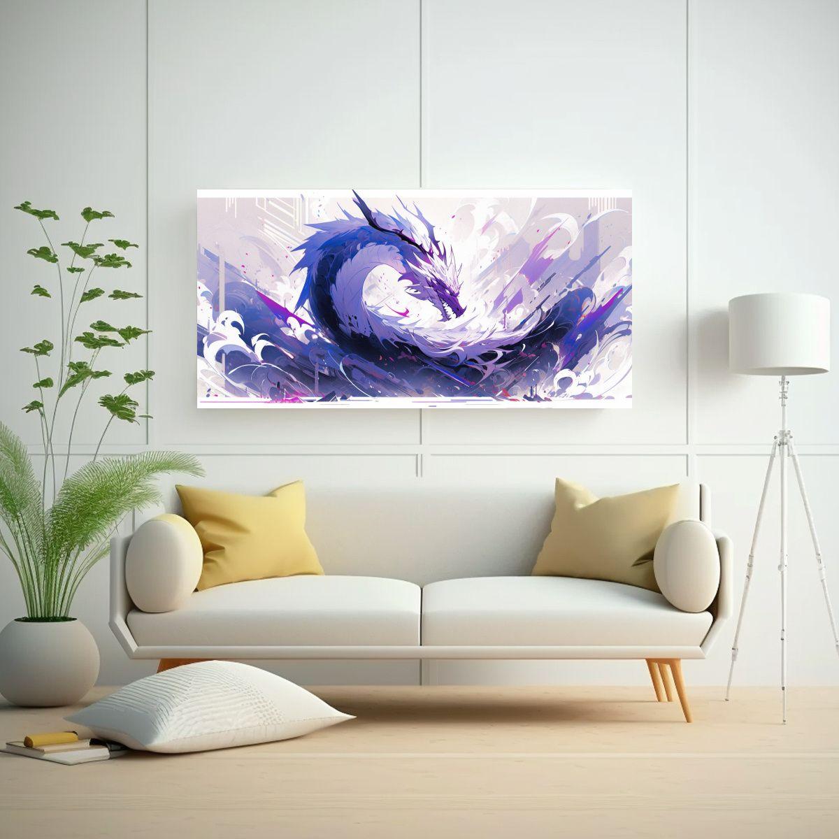 Lienzo De Tela: Dragón En Púrpura Y Blanco, 60x30 Cm-2