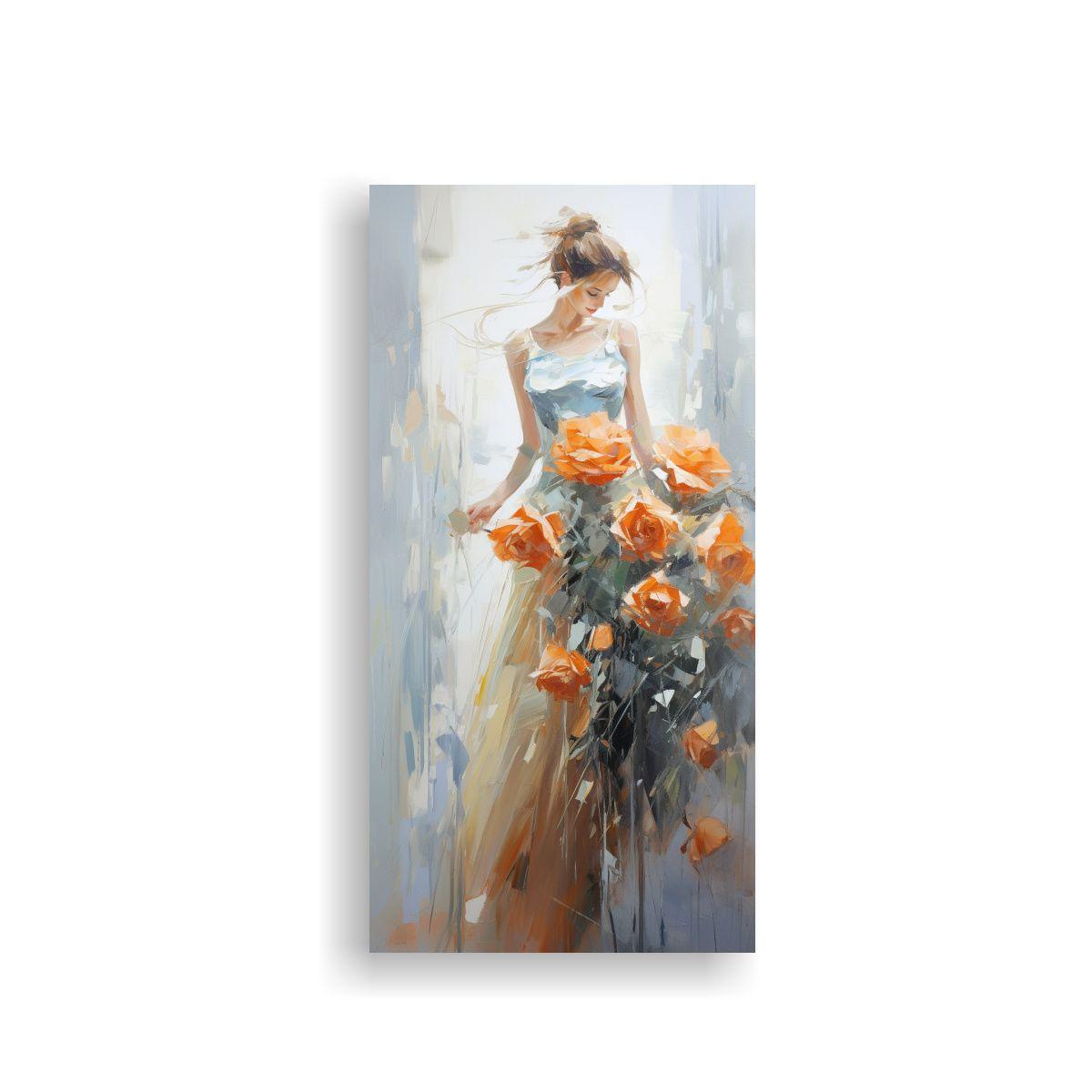 Pintura En Lienzo De Rosas Naranjas Estilo Arte 80x160cm-0