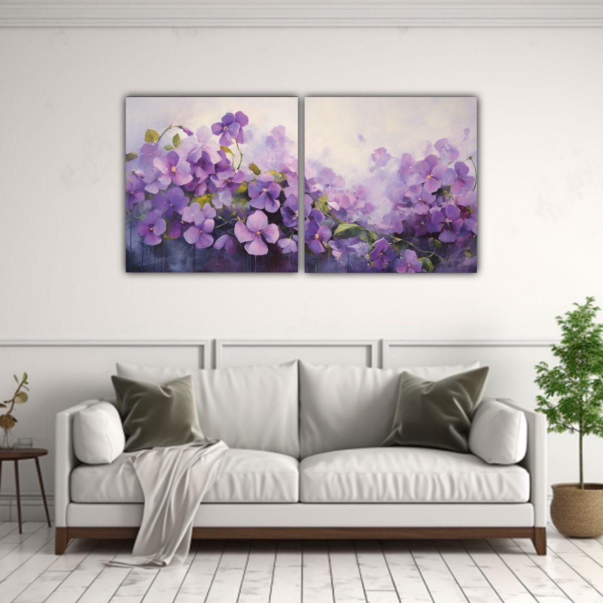Pinturas Abstractas De Flores Violetas En Tela 100x50 Cm-2