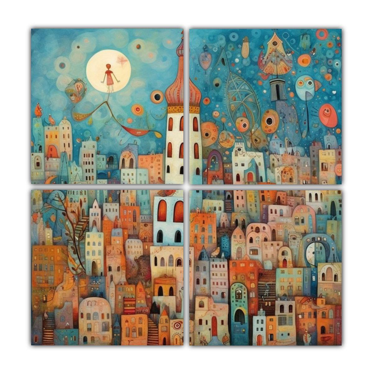 Cuatro Lienzos De Tela Con Líneas Finas Estilo 160x160 Cm-0
