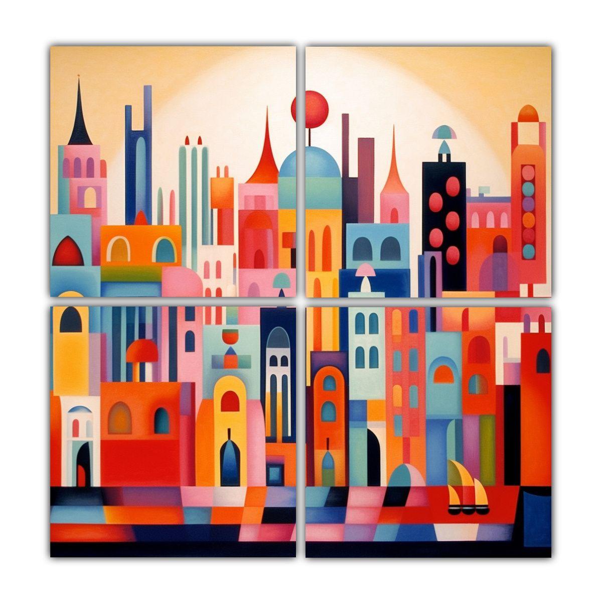 Cuadros Expresión Ciudad Coloridos Por Tarsila 80x80 Cm-0