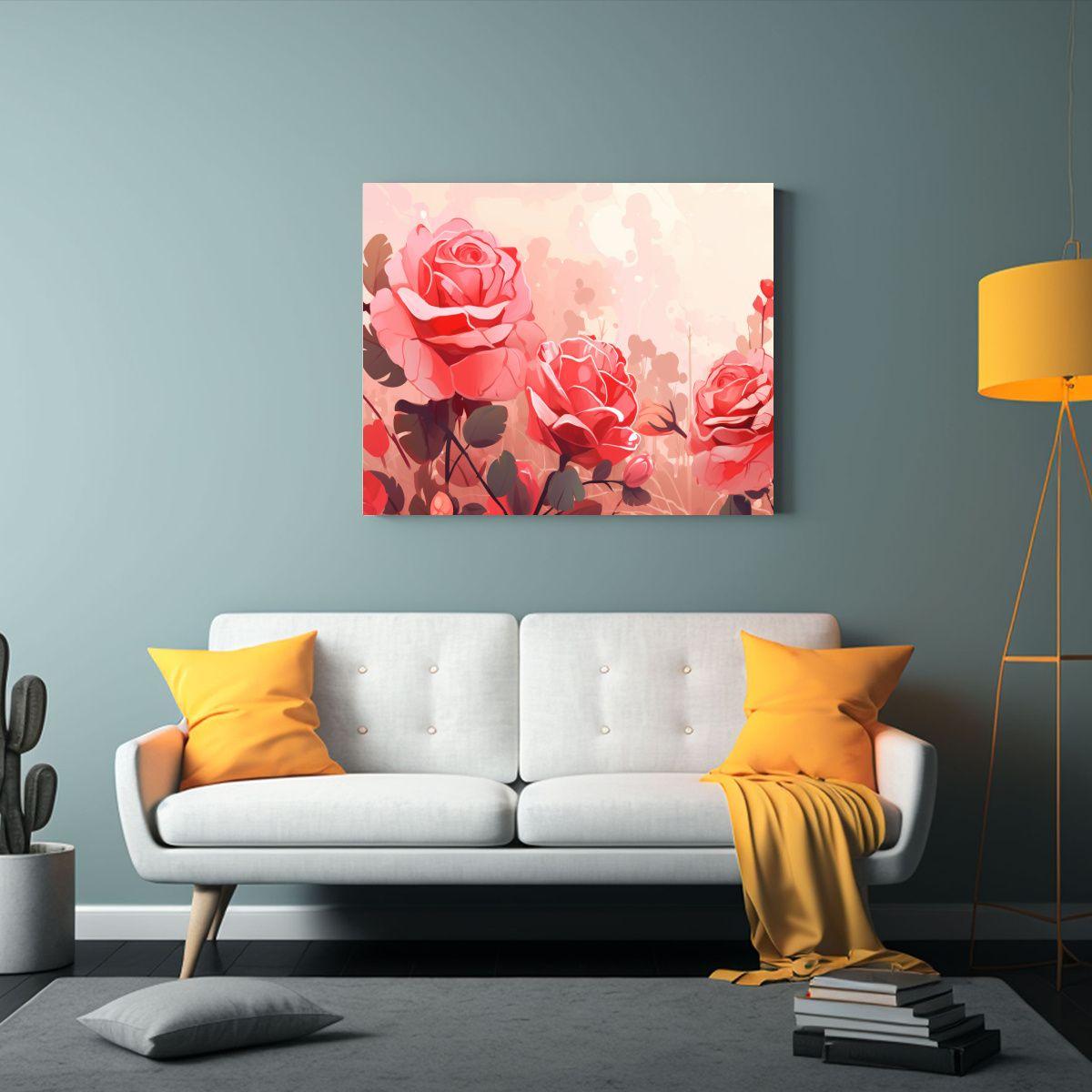 Cuadro De Adorno Some Roses Red And Pink Con Espacio En Blan 65x50cm-2