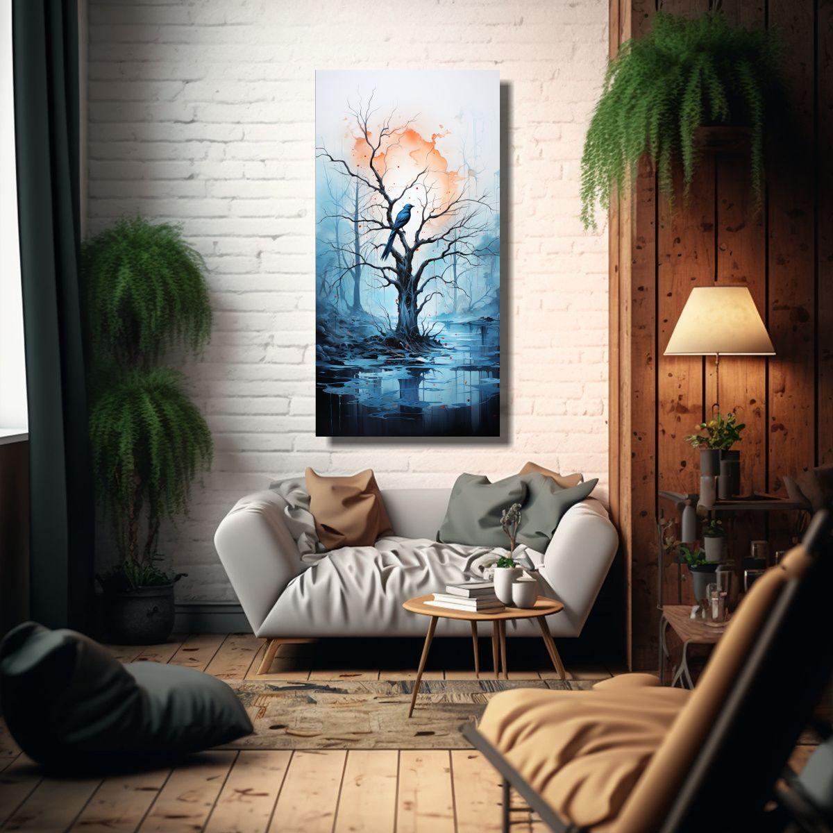 Pintura Abstracta Exclusiva De árbol De álamo 20x40 Cm-2