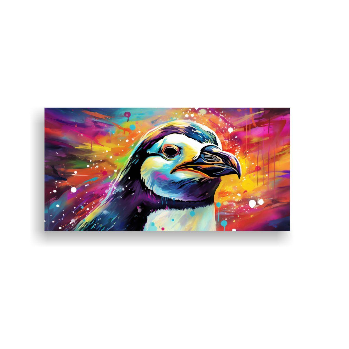Cuadro Tela Pingüino Colores Iridiscentes Y Deslu 60x30cm-0
