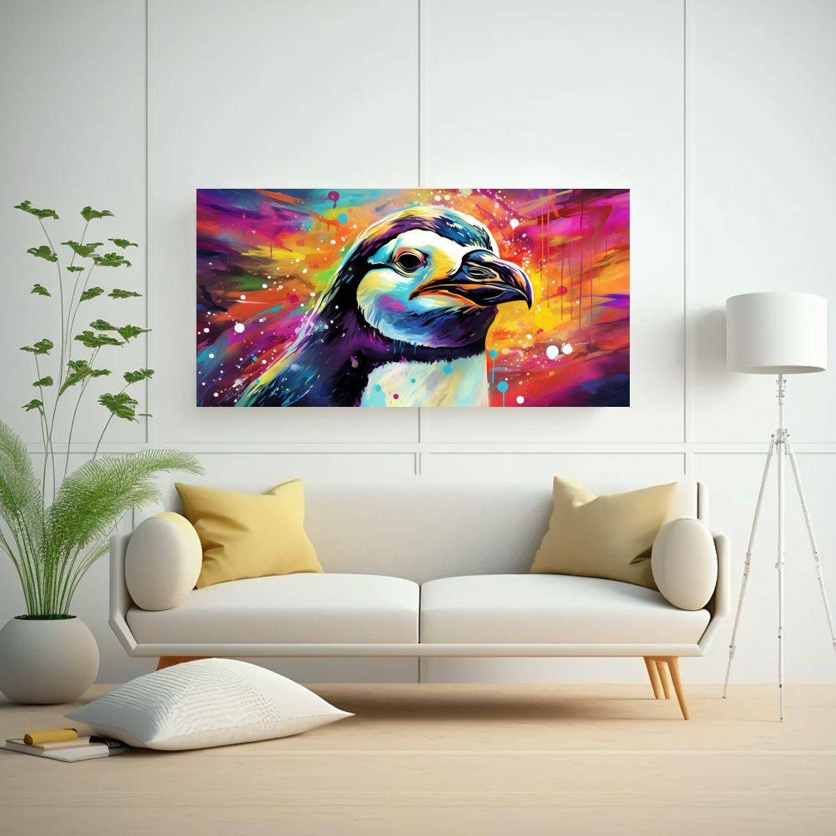 Cuadro Tela Pingüino Colores Iridiscentes Y Deslu 60x30cm-2