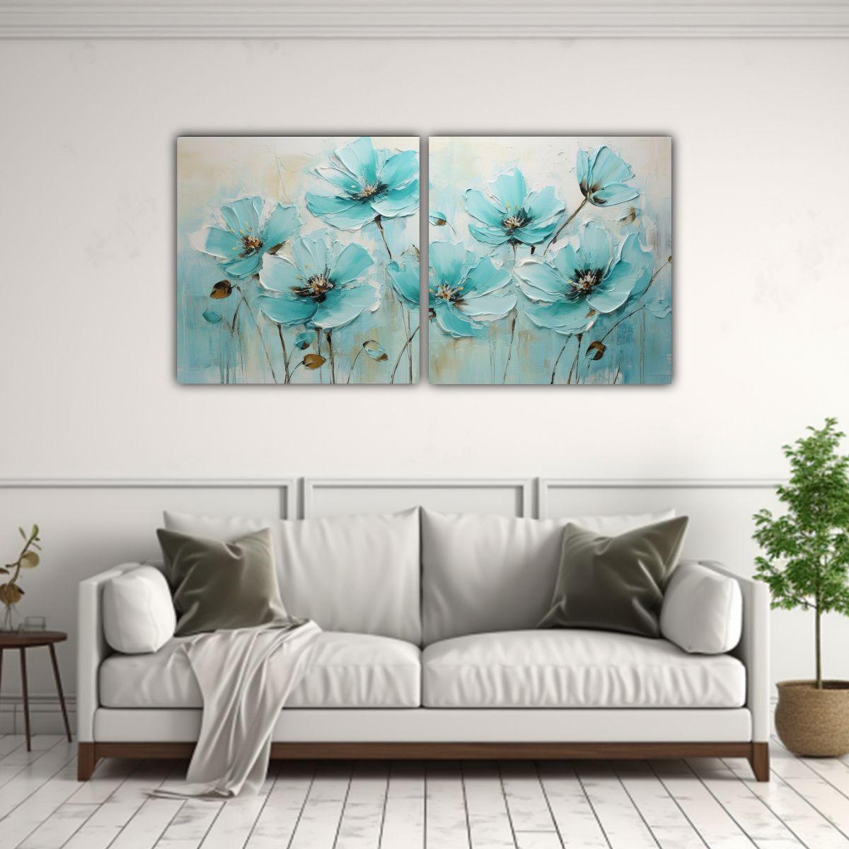 Cuadro Decorativo De Flor Turquesa En Estilo 80x40 Cm-2