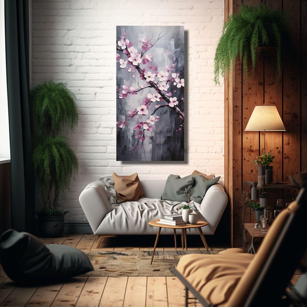 Pintura De Cerezo Negro En Líneas Finas Obra 40x80cm-2