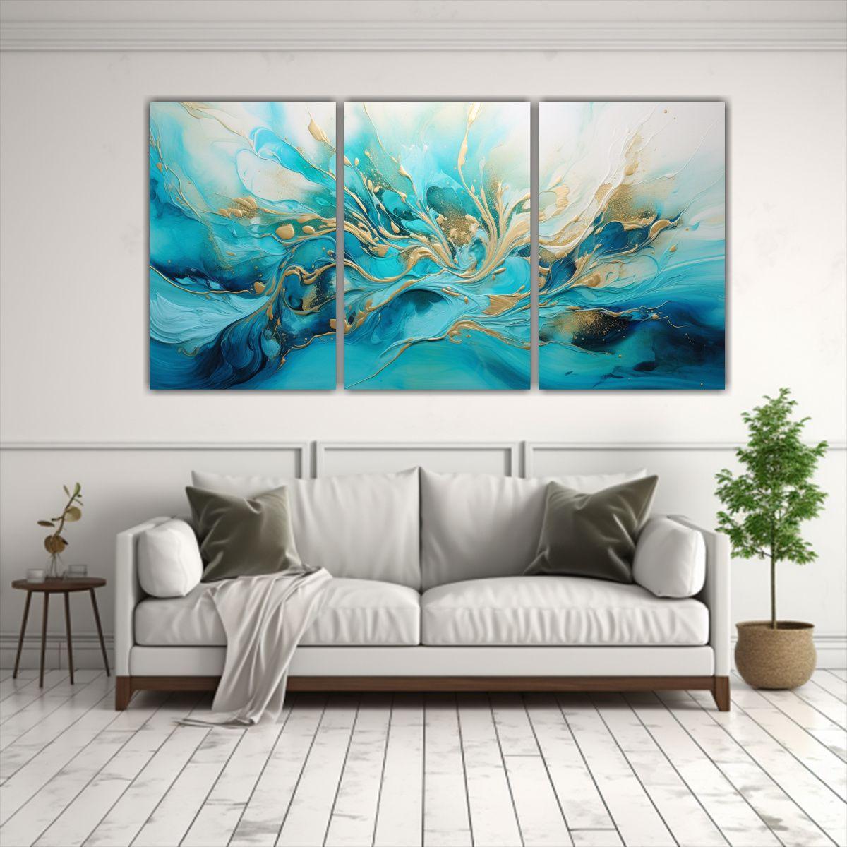 Pintura Original En Turquesa Y Dorado Decorativos 150x75 Cm-2