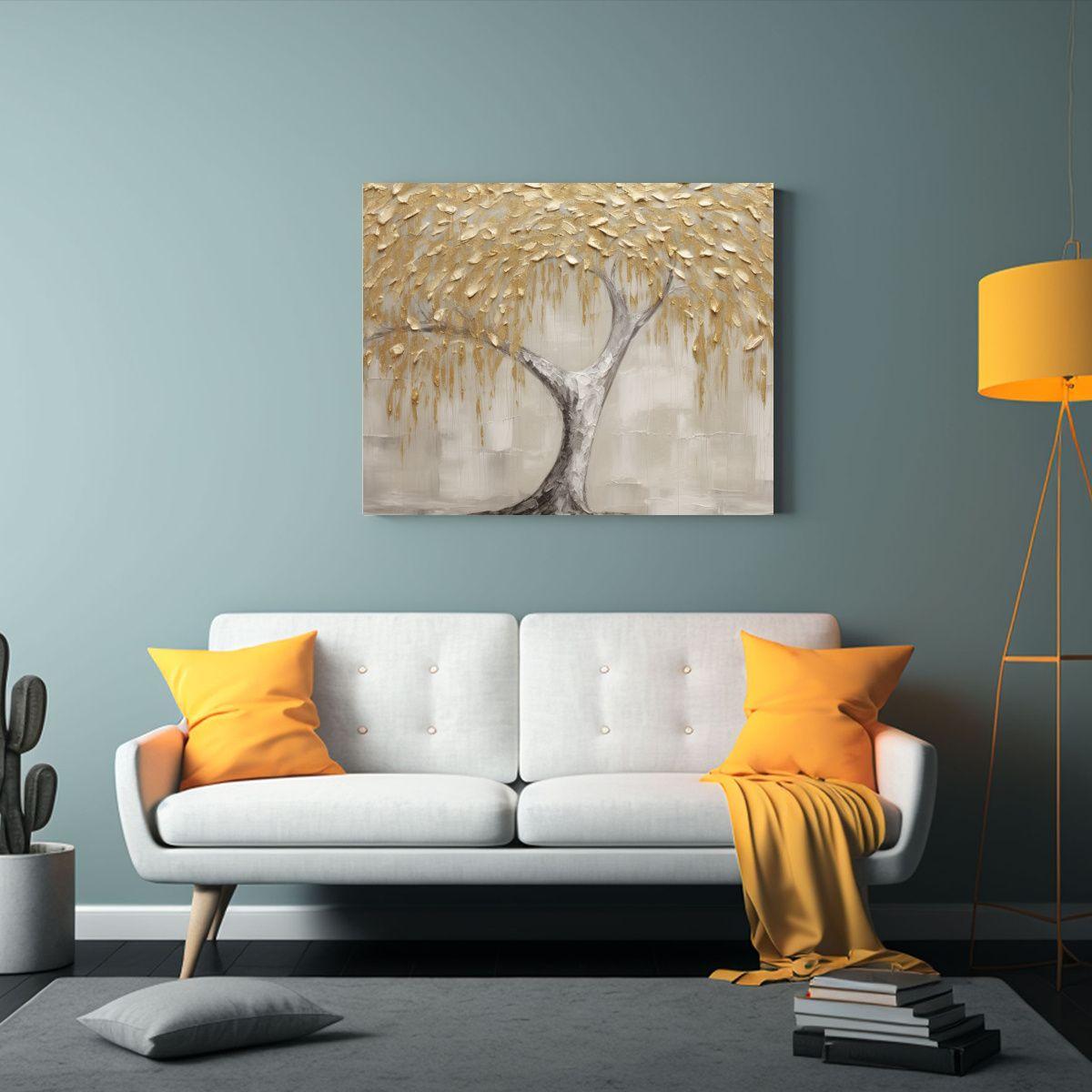 Pintura Decorativa Con Textura De Hoja De Oro 50x40cm-2