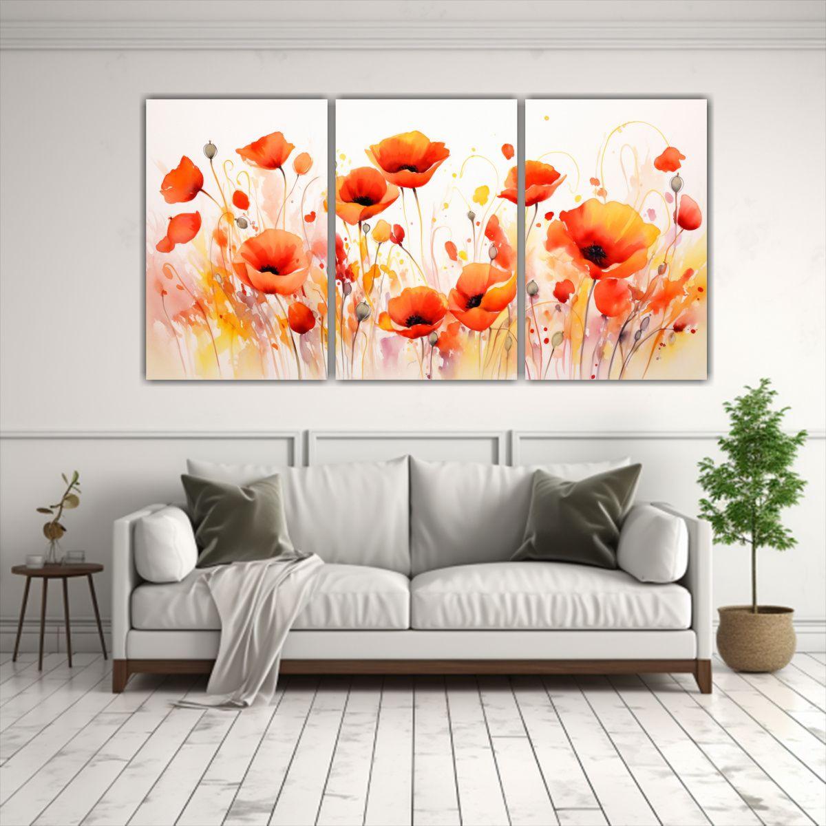 Cuadro Abstracto Poppies Composición Equilibrada 60x30 Cm-2