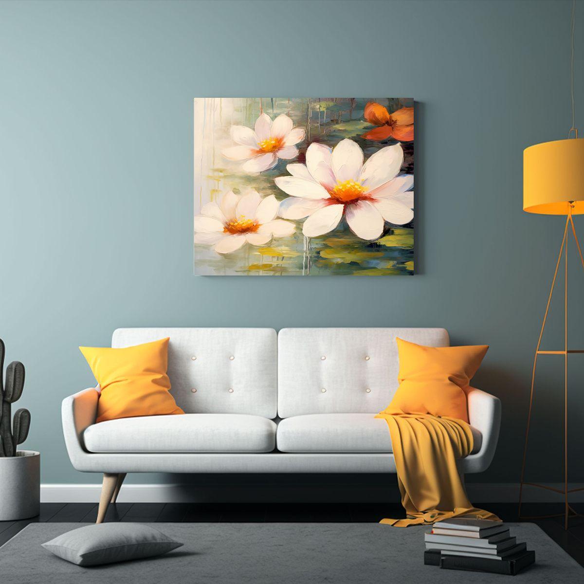 Pintura Al óleo Horizontal Luminosa De Lirios Con Delicados 45x30cm-2