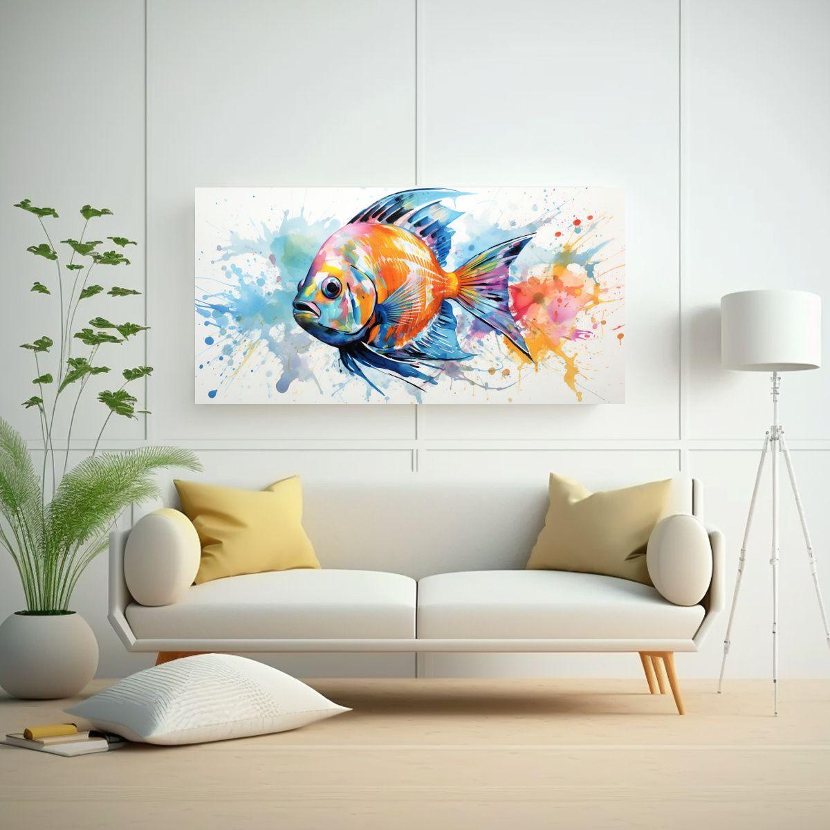 Cuadro Perspectiva Peces Ángel En Pastel Y Acuare 120x60cm-2