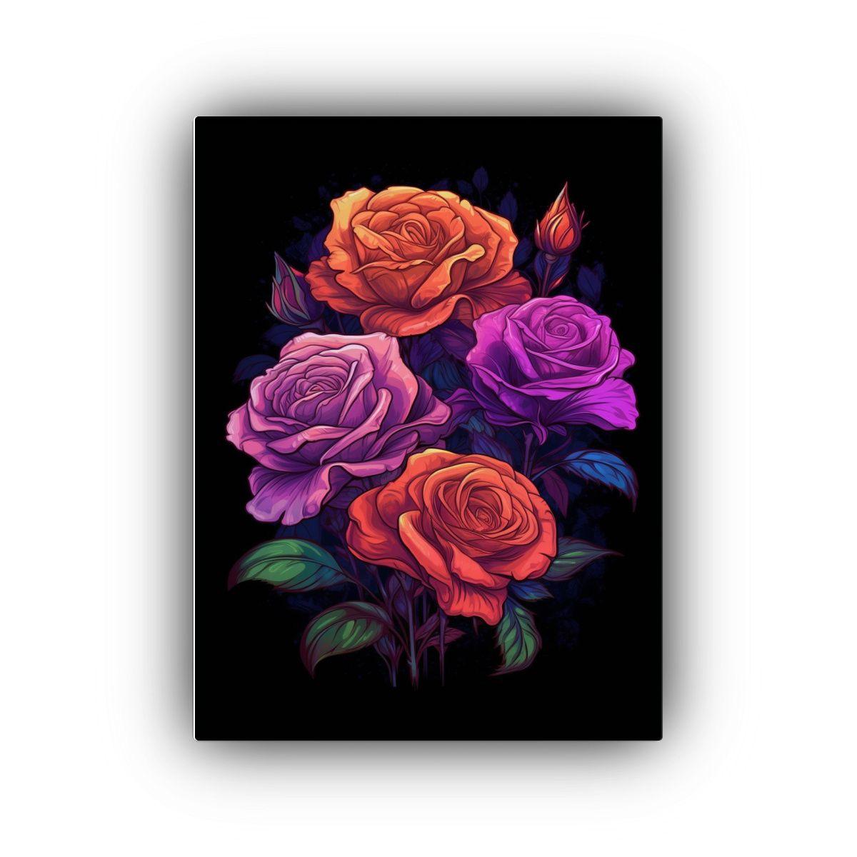 Cuatro Rosas Moradas Sobre Fondo Oscuro De 50x65cm-0