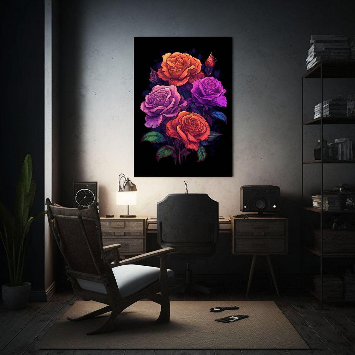Cuatro Rosas Moradas Sobre Fondo Oscuro De 50x65cm-2